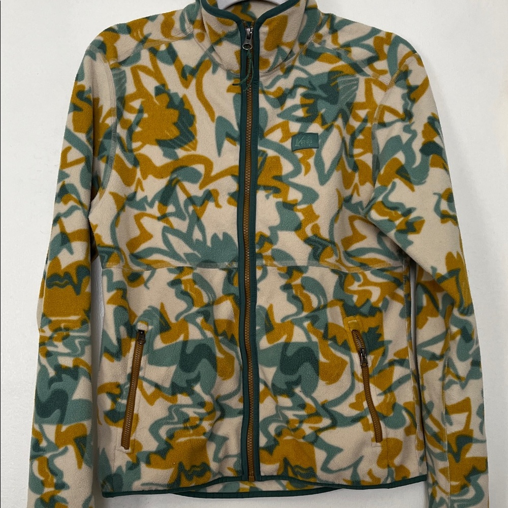 REI Co-op Cream, Yellow & Teal Fleece Jacket - Small